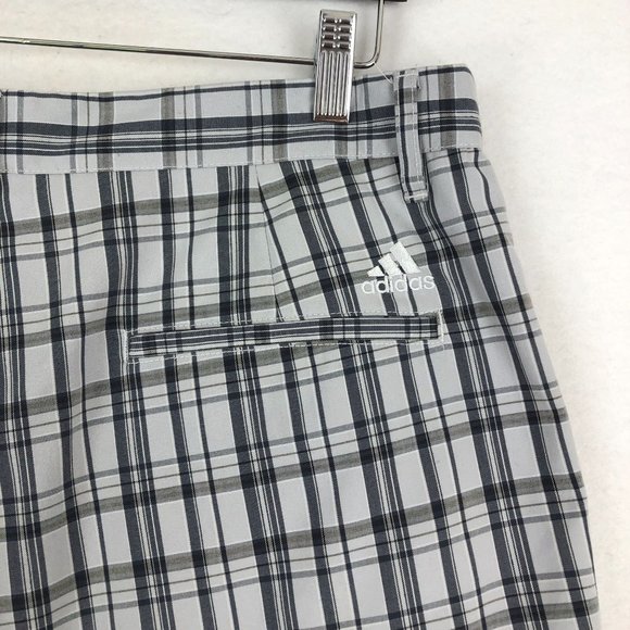 Adidas Men's Size 34 Grey Black Plaid Print Zip Fly Golf Shorts Stretch - Picture 3 of 11